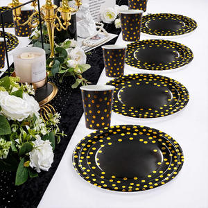 ชุดอุปกรณ์จัดงานวันเกิดลายจุดสีดำทอง  ประกอบด้วยจานหนา แก้วกระดาษ กระดาษเช็ดมือ ชุดเครื่องใช้บนโต๊ะอาหาร - Product Image 5