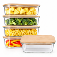 Vtopmart Lot de 5 contenants en verre rectangulaires de 35 oz avec couvercles en bambou, capacité de 1 à 2 L, préparation des repas, stockage des aliments, sans BPA, micro-ondes, lave-vaisselle
