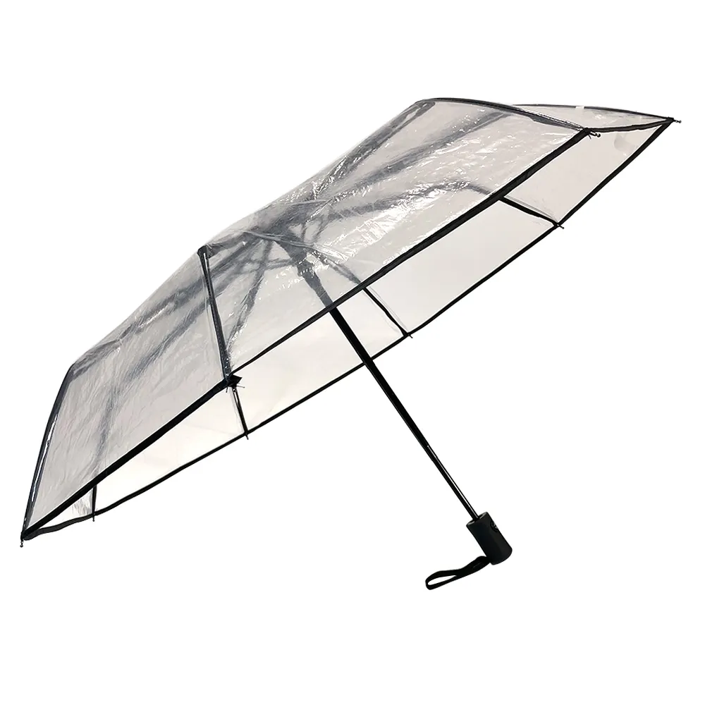 Ovida السيدات البسيطة 3 للطي مظلة شفافة مع الأسود الأنابيب مظلة