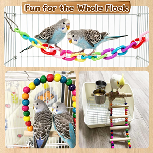 Eco-Friendly Geometric Pattern Sporty Style Chewing <b>Toy</b> Bird <b>Toys</b> Swing Ring Ladder Wood Cage Parrot Budgie Lovebird <b>Cockatiel</b> - Product Image 4