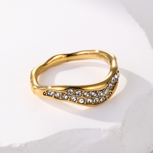 New Fashion Jewelry Waterproof Stainless Steel Diamond <strong>Ring</strong> 18k Gold Plated Irregular <strong>Wavy</strong> Women's <strong>Ring</strong> For Gift - Product Image 5