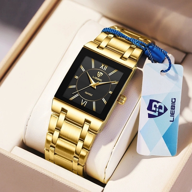 LIEBIG Luxury Golden Quartz Wristwatches for Female Girl Male Fashion 30m Waterproof Women Ladies Mens Watches Relogio Feminino
