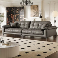 Französisches Vintage-Sofa aus Echtleder, Cloud Toast Design, Beine aus Massivholz, Schwammfüllung, Geradliniger Stil