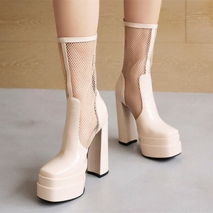 Bottes tendance anti-odeur respirantes à plateforme épaisse, bout carré, talon épais, bottines à fermeture éclair arrière pour femme, été - Product Image 4