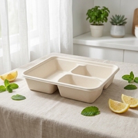 Boîte à lunch jetable en papier écologique à 3 compartiments, biodégradable, en matériaux recyclés, pour emporter, sushis, nourriture pour bébés