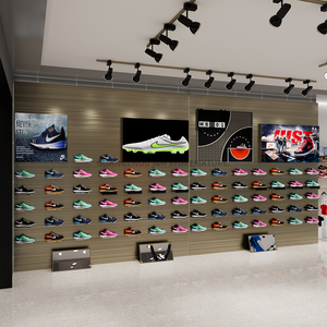 Présentoir mural personnalisé pour chaussures de sport, en métal noir, pour magasin de chaussures, design intérieur de boutique de baskets - Product Image 1
