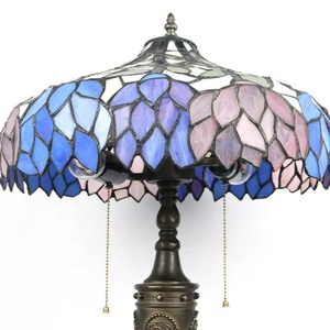 Lampe en verre Tiffany LongHuiJing de 16 pouces, lampe de table avec feuilles vertes et violettes, lampes de table pour la maison - Product Image 6