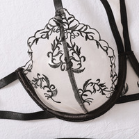 Ensemble de Lingerie Ultra-Fine Transparente en Dentelle pour Femme, Sexy et Exotique, Broderie Française, 3 Pièces avec Jarretelles et String, Vente en Gros pour Adultes
