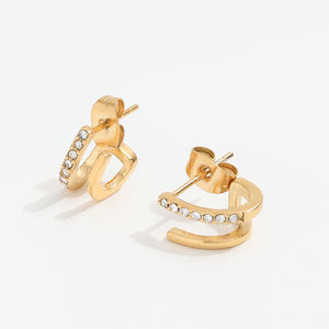 Pendientes Minimalistas de Dos Filas con Baño de Oro de 18K, Resistentes al Agua y al Deslustre, en Acero Inoxidable, Joyería Minimalista - Product Image 6