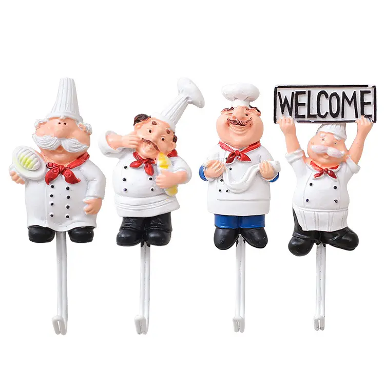 Wholesale creative personality resin wall glued nail-free kitchen chef strong sticky hook