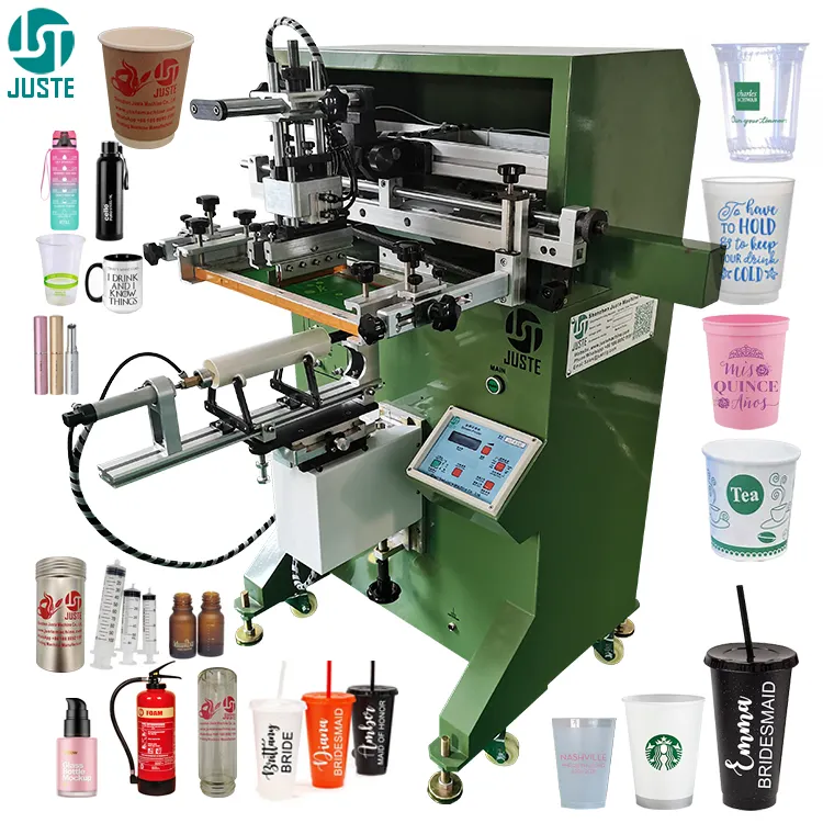Impresora de pantalla de seda para botella de vidrio, máquina de serigrafía para papel de café redondo, tubo de plástico cosmético para agua