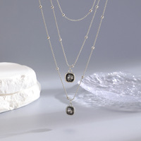 Collier pendentif double couche en zircon cubique créé en laboratoire, plaqué or véritable, minimaliste, pour femme, usage quotidien et soirée, mode raffinée