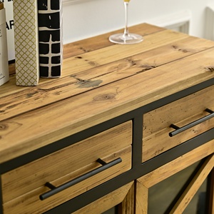 Meuble d'appoint en bois massif de style antique pour entrée, salon, avec 2 tiroirs et 2 portes, meuble de rangement pour la maison - Product Image 5