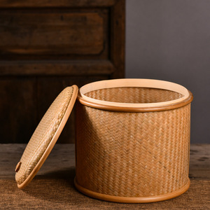 Handmade <b>Bamboo</b> Woven Tea Canister Round Single Tier Storage <b>Container</b> For Pu'er Tea Cake And Food Storage - Product Image 4