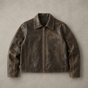 OEM Custom Discolored Vintage Leather <strong>Jacket</strong> Coat for <strong>Men</strong> Long Sleeved with Stand Collar and Zip-up Winter <strong>Letter</strong> Pattern <strong>Jacket</strong> - Product Image 1