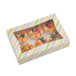 White Bakery 12X8X2.5in Cookie Pastry Packing Desserts Cake Donut Box With Clear Window