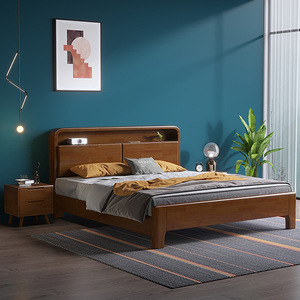 Cama Nórdica de Madera Maciza de 1.8m con Plataforma y Cabecera Suave, Cama Doble para Dormitorio Principal - Product Image 3