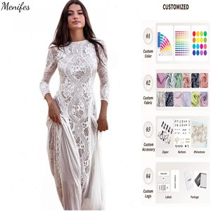 Abito da sera elegante in pizzo Boho con maniche lunghe lunghe lunghe fino al pavimento <span class=keywords><strong>per</strong></span> matrimoni e feste - Product Image 1