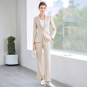 Women's Suit <b>Set</b> Navy Blue Full Sleeve Polyester Anti-Wrinkle <b>Office</b> Lady Spring Business Formal Wear - Product Image 3