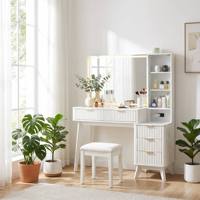 Table de toilette intelligente avec miroir et éclairage réglable, rangement organisé pour la chambre à coucher