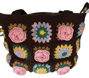 Handmade Woven Bag Camellia Customizable Crochet Yarn Granny <b>Square</b> Floral Shoulder Knitted Vacation Aesthetic Ready Bags - Product Image 3