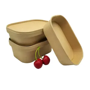 Waterproof Takeaway Food Container Kraft Food Grade Paper Customized Printing Acceptable Rectangle Plate Paper Bowl with Lid OEM
