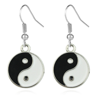 Collier et boucles d'oreilles en émail noir et blanc Tai Chi Yin Yang Huit Trigrammes pour femme, style simple et charmant, cadeau d'anniversaire Taoïsme Chinois
