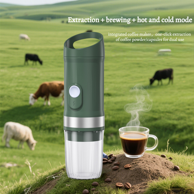 Mini French Battery-Powered Espresso Coffee Machine Portable Lightweight with USB for Travel Camping Office Use Capsule