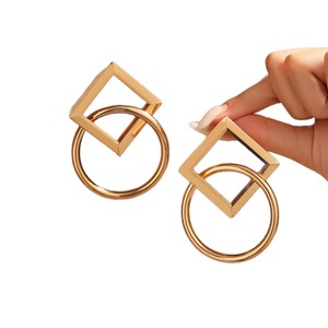 Pendientes de Moda para Mujer, Diseño Geométrico Cuadrado y Circular, Estilo Punk, Metal Dorado, Grandes, Irregulares, Geométricos, Colgantes - Product Image 6