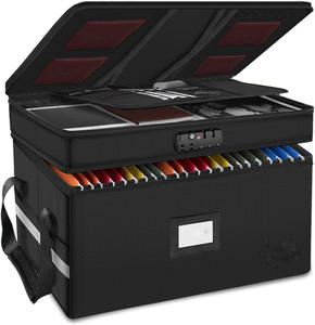 Portable Office Collapsible 2-Layer File <b>Box</b> Organizer Reflective Strip Document Storage with Fireproof <b>Lock</b> - Product Image 1