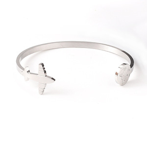 Brazalete Abierto de Acero Inoxidable con Baño de Oro de 18k para Mujer, Diseño de Mapa de Avión, Joyería de Moda - Product Image 4
