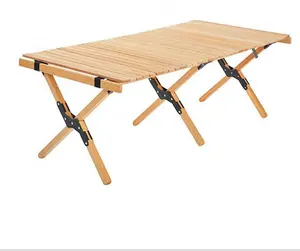 WOQI โต๊ะพับได้ไม้สำหรับแคมป์ปิคนิคชายหาดกลางแจ้งโต๊ะม้วนไข่ออกแบบได้ตามต้องการ