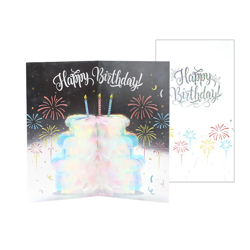 창조적 인 새로운 생일 스파클링 케이크 생일 3D 스테레오 인사말 카드 대외 무역 도매 필기 추수 감사절 메시지 c