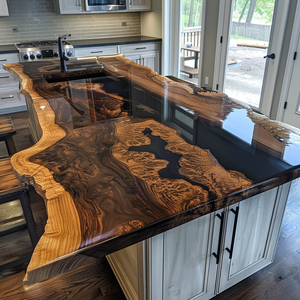 Comptoirs de <span class=keywords><strong>cuisine</strong></span> Live Edge en bois massif sur mesure Hauts de l'île Dessus de vanité et dessus de table Plateaux de <span class=keywords><strong>cuisine</strong></span> en époxy - Product Image 3