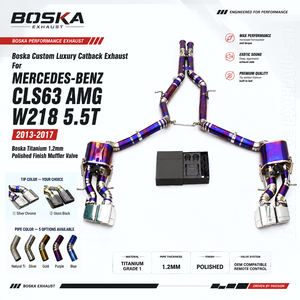 Escape Trasero de Lujo Personalizado para Mercedes-Benz CLS63 AMG W218 5.5T 2013-2017 Boska Titanio 1.2mm Acabado Pulido con Válvula de Silenciador - Product Image 1