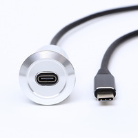 Kabel USB C Female ke Male Panel Mount 100cm dengan Housing Aluminium untuk Dashboard Mobil, Tipe Flush Mount, Lubang Panel 22mm