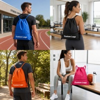 Su Geçirmez İpli Çantalar Polyester İpli Sırt Çantası Özel Logo Ön Fermuarlı Cep Spor Salonu Büzgülü Sırt Çantası 4 Boy