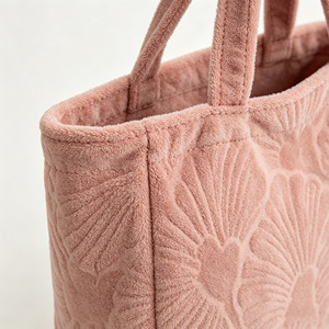 <span class=keywords><strong>Bolso</strong></span> de mano acolchado de felpa de tela de rizo color <span class=keywords><strong>rosa</strong></span> <span class=keywords><strong>empolvado</strong></span> para mujer con asas, cierre abierto, estilo spa, ideal para el verano - Product Image 3