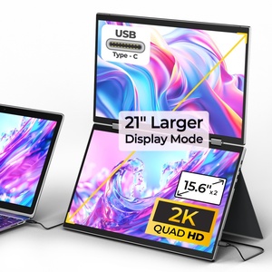2K qkd Dual views chơi game màn hình 15.6 ''Màn hình cảm ứng <span class=keywords><strong>360</strong></span> độ có thể gập lại thiết kế tương thích với bên ngoài máy tính xách tay cho biên tập viên - Product Image 1
