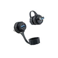 Conector Hembra USB 3.0 de Paso con Rosca M20 IP68 y Tapa, Montaje en Panel Micro Socket, Adaptador de Aviación
