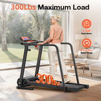 Caminadora para Personas Mayores con Pasamanos Largos, Silenciosa, Plegable, con Plataforma Amortiguadora, Pantalla LED, Máquina de Fitness para el Hogar