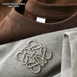 T-shirts en coton personnalisés brodés en 3D pour hommes, vente en gros, avec logo personnalisé, T-shirt épais 100 % coton pour hommes - Product Image 3