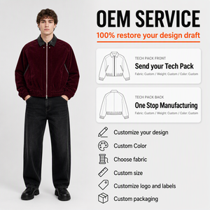 Wholesale Custom Logo Men's Corduroy Cropped <b>Zip</b>-<b>Up</b> <b>Jacket</b> Faux Leather Collar Bomber Streetwear Fashion Outerwear OEM Available - Product Image 1
