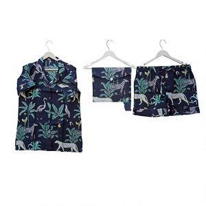 Pyjama élégant pour femmes en coton 100% à imprimé floral, respirant, luxueux, fait main, confortable, manches courtes, été - Product Image 1