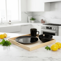 Plateaux rectangulaires et carrés en bois écologiques, souples, avec poignée, à un seul niveau, pour service de cuisine et rangement durable – Nouveauté 2026, Vente Flash
