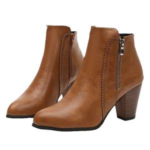 Wish AliExpress <span class=keywords><strong>2021</strong></span> Otoño Invierno Europeo Americano <span class=keywords><strong>Chelsea</strong></span> botas PU superior suela de goma punta estrecha cremallera lateral tacón grueso - Product Image 5