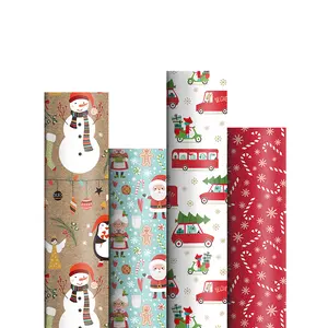 친환경 크리스마스 포장 종이 선물 포장지 롤 장식 레드 그린 크리스마스 트리 산타 패턴 크리스마스 종이
