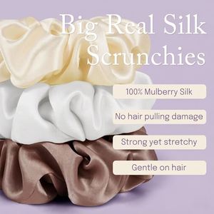 Custom Logo 100% Mulberry Silk Oversized Scrunchies Soft Smooth Frizz Breakage Prevention No Damage Hair Ties - Product Image 2