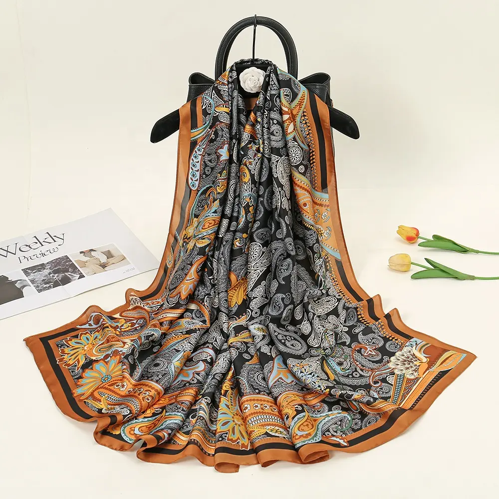 Foulard en soie pour femme, design élégant, foulard, hijab, bandeau d'été, châle de plage