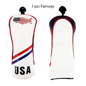 Housse de tête de club de golf brodée drapeau USA, pour driver, fairway wood et hybride, en cuir PU, ensemble noir et blanc - Product Image 4